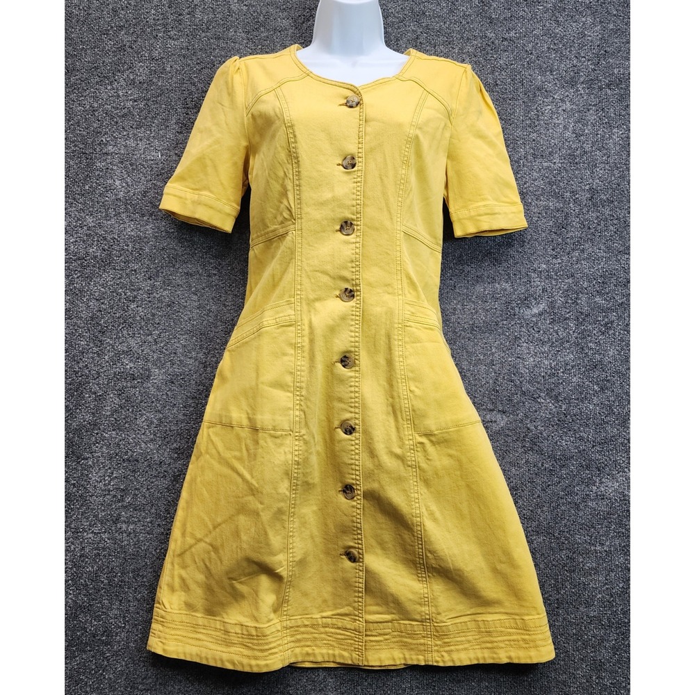 NWT Downeast Women Spiced Mustard Denim Cottagecore Retro Modest A-Line Dress S